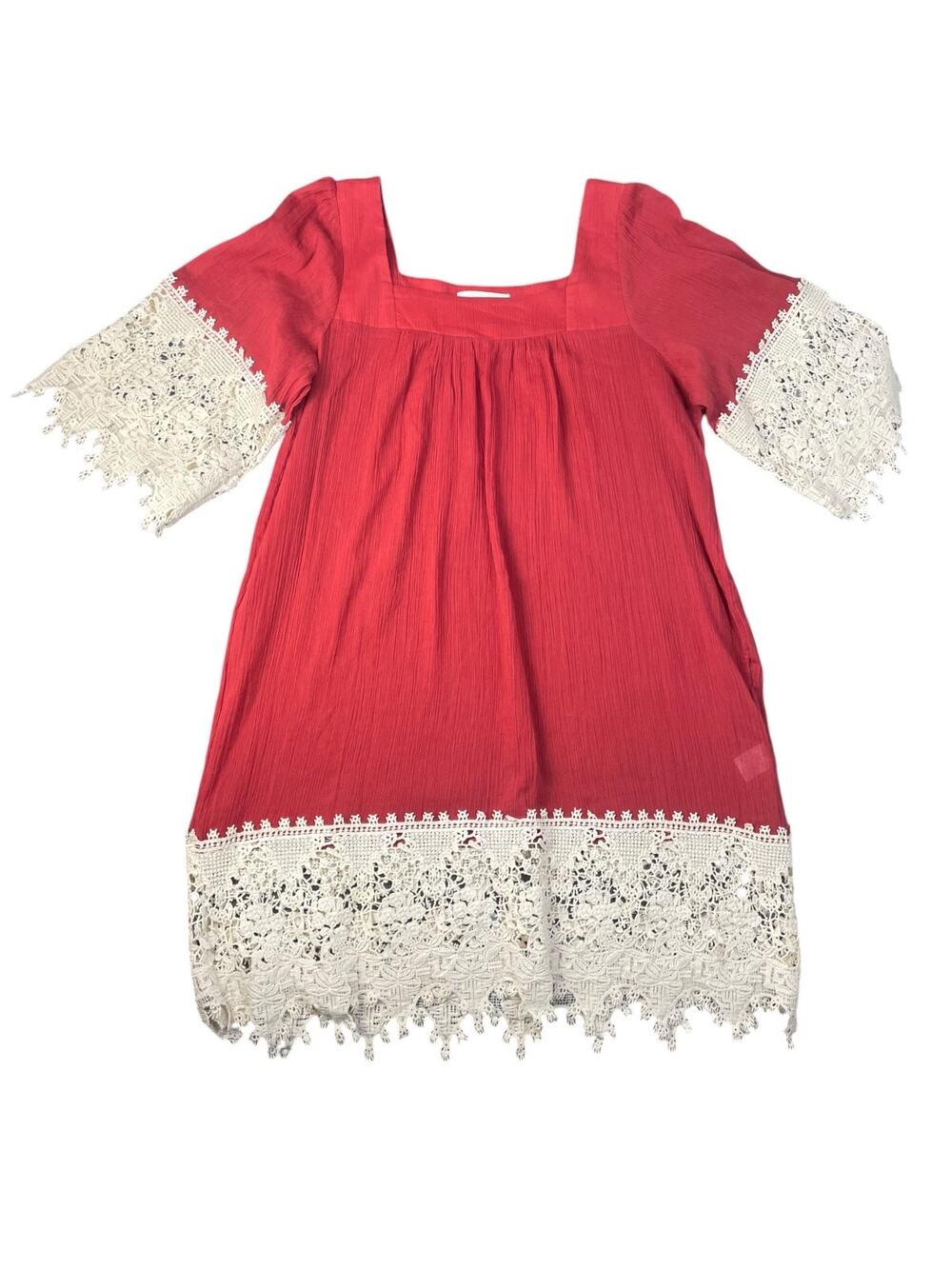 Umgee USA Women’s Medium Boho Tunic Mini Dress With Crochet Trim